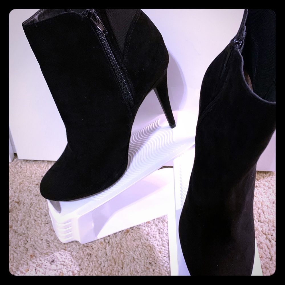 Black faux suede booties
